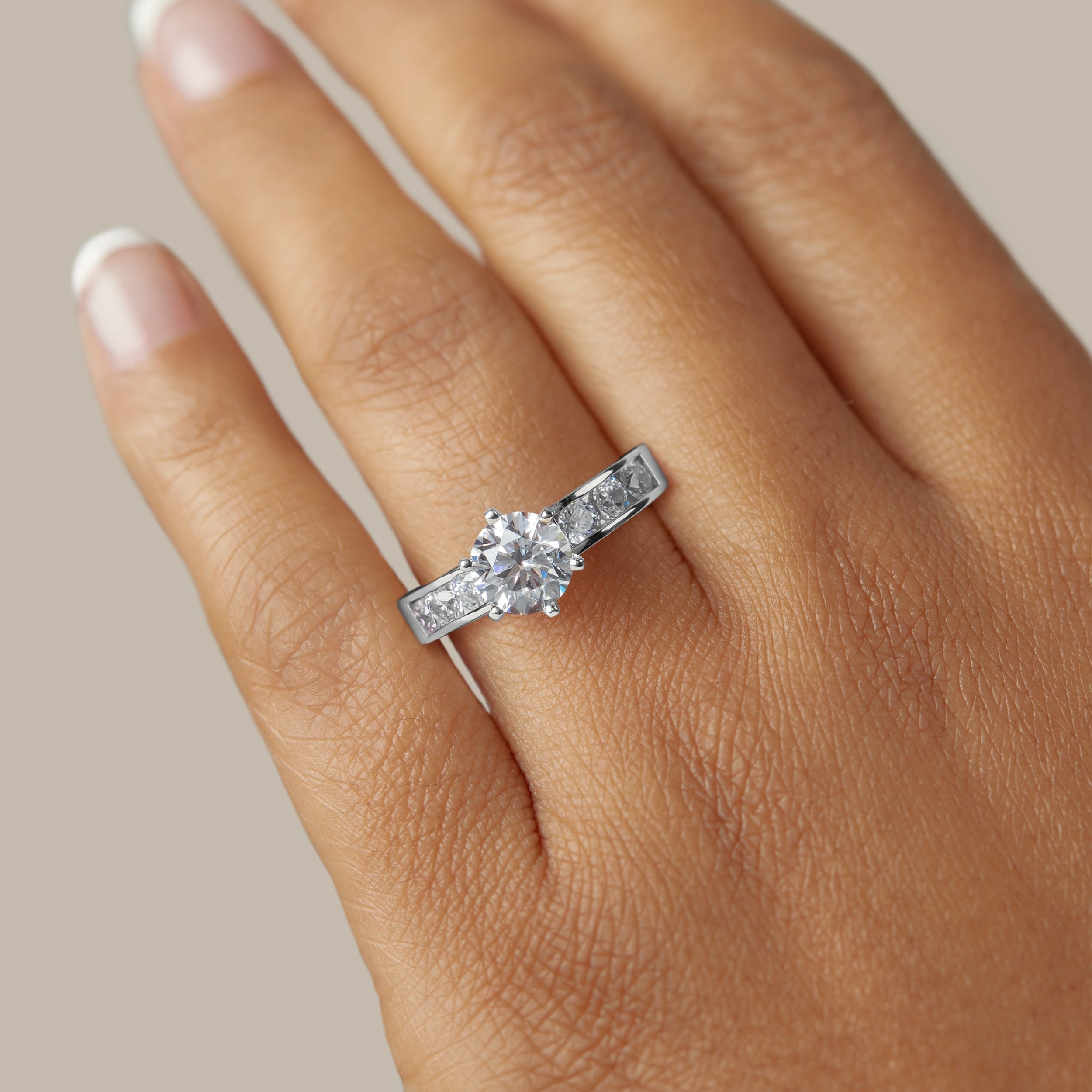 Moissanite Round Cut Channel Set Engagement Ring