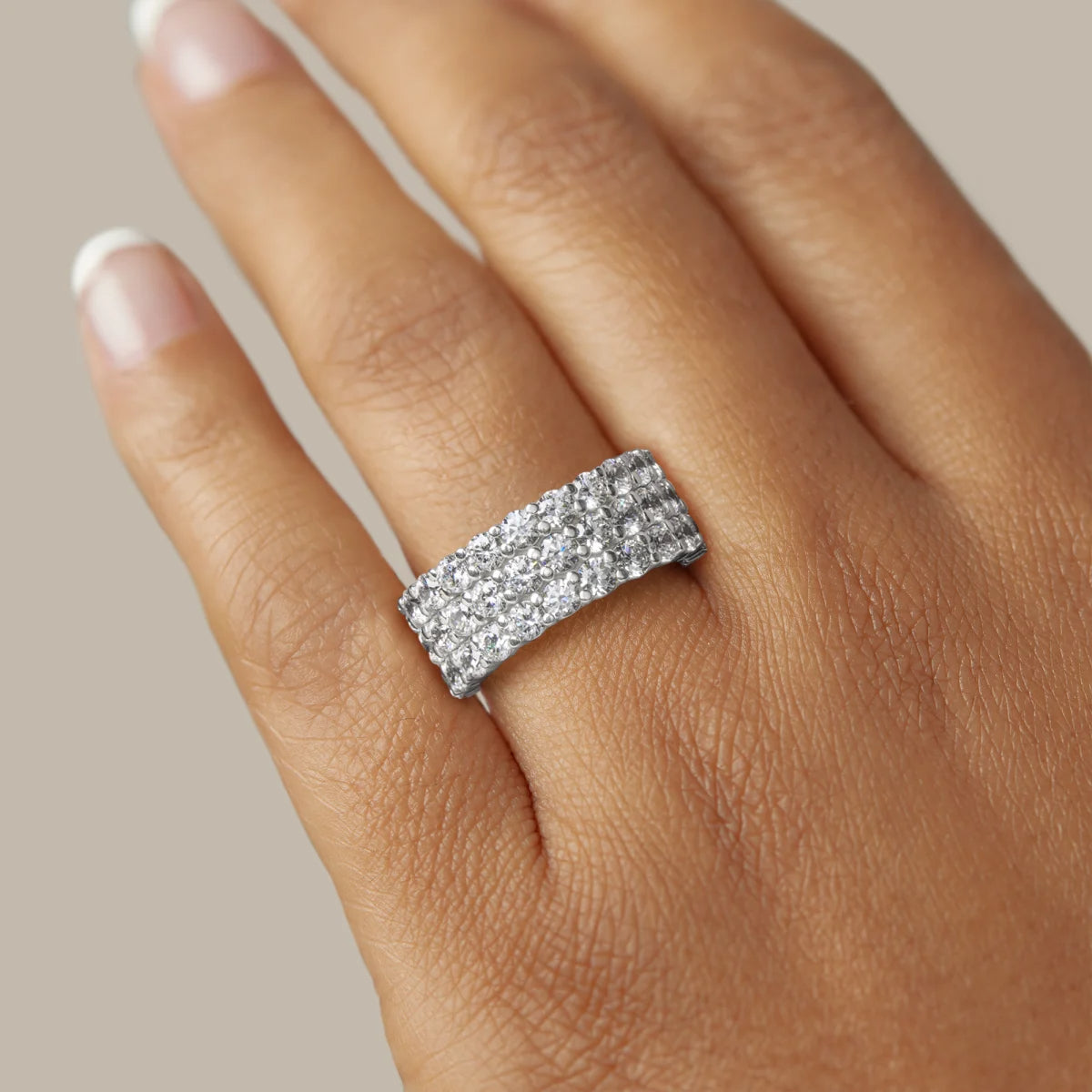 Round Cut Bold Pave Set Semi Eternity Wedding Band