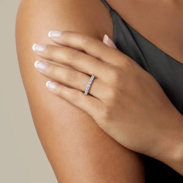 Round Cut Semi Eternity Wedding Band for Women's