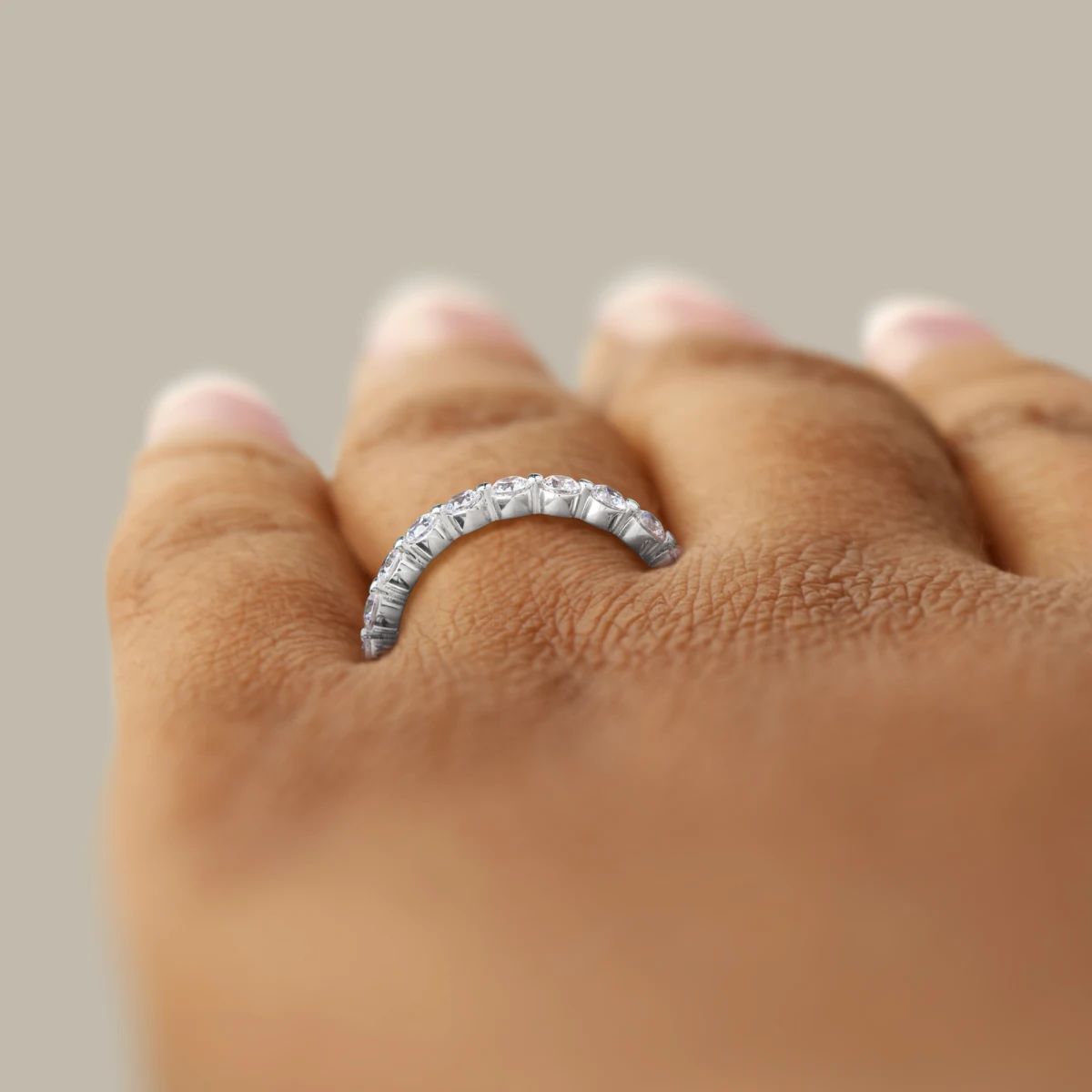 Round cut Shared Prong Moissanite Wedding Band