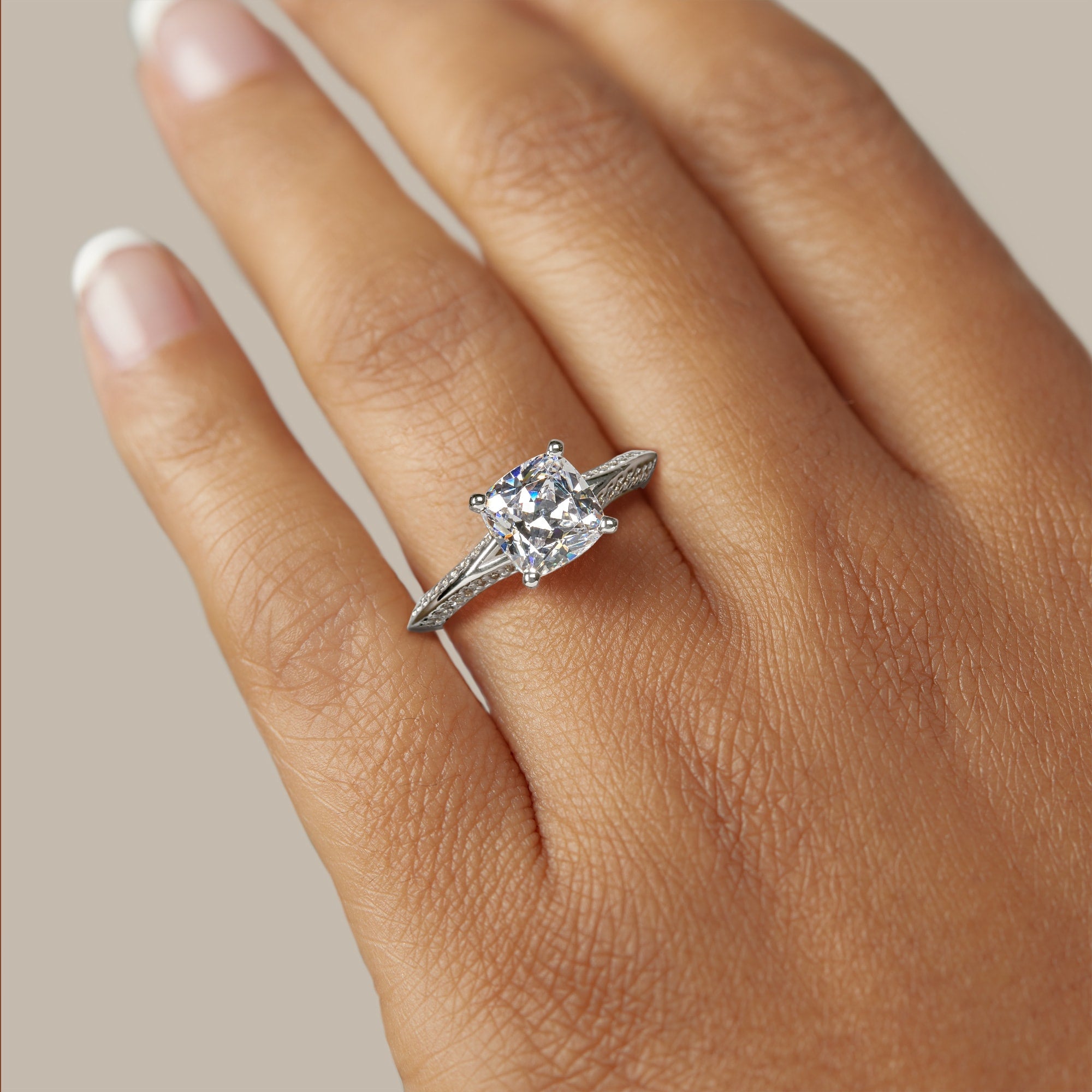 Cushion Cut Knife Edge Moissanite Engagement Ring