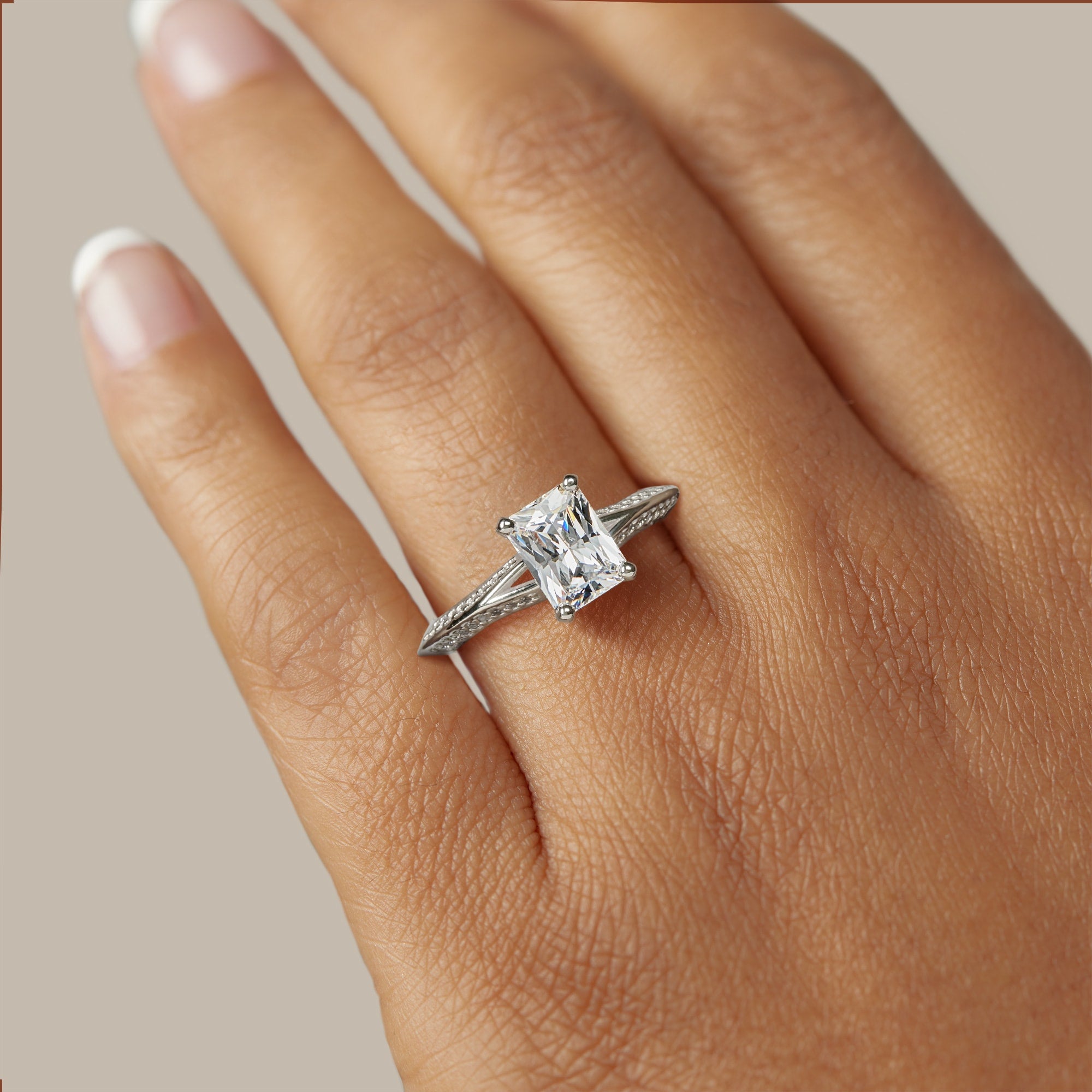 Knife Edge Radiant Cut Pave Set Engagement Ring