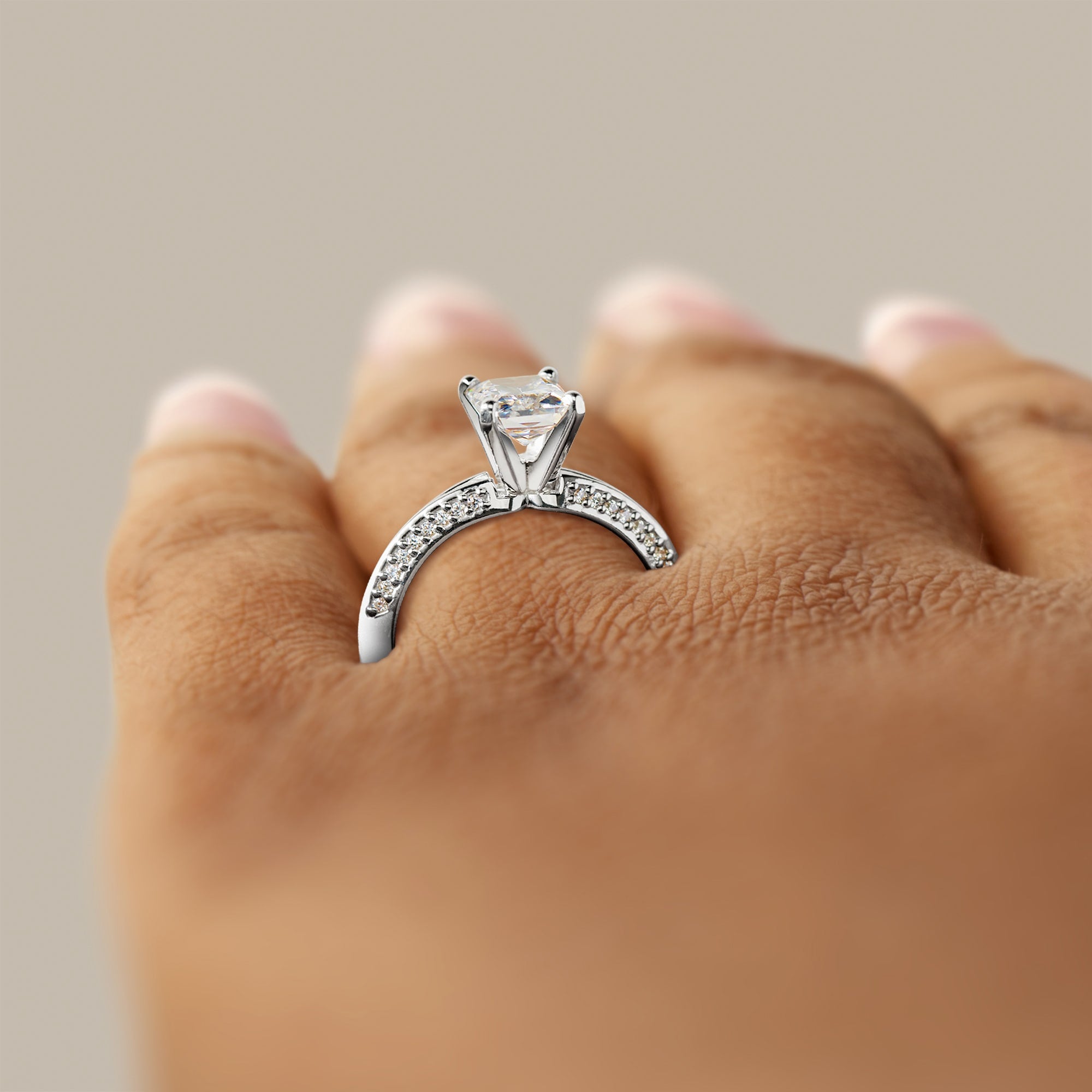 Knife Edge Radiant Cut Pave Set Engagement Ring