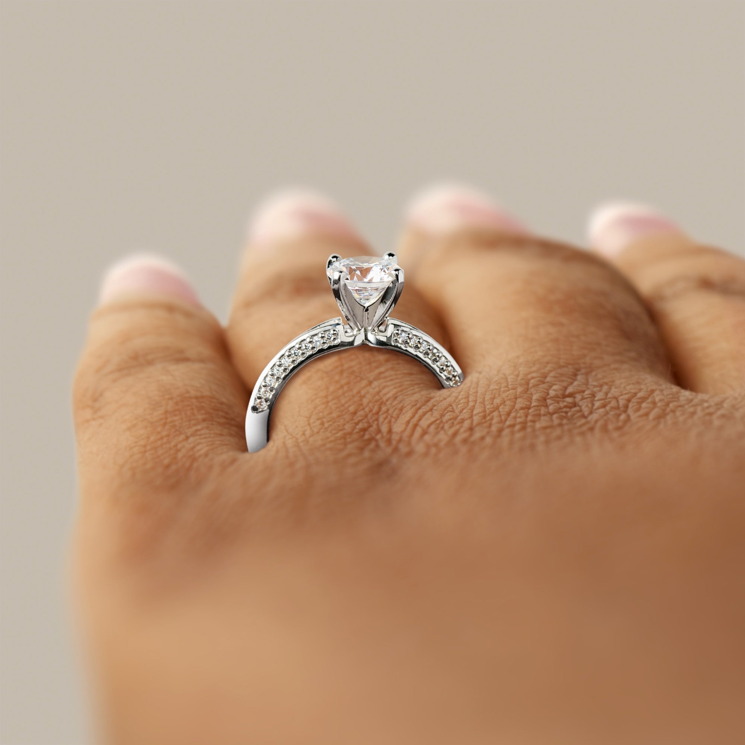 Round Cut Knife Edge Pave Set Engagement Rings