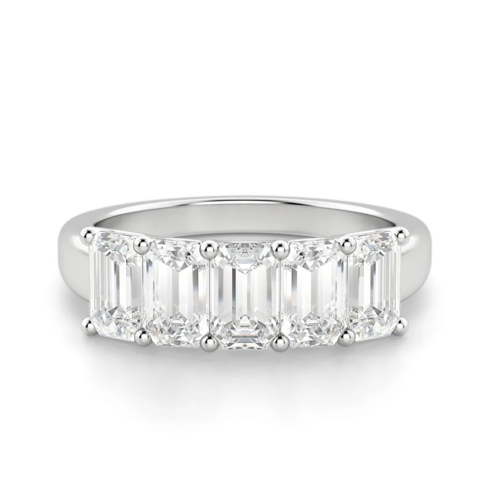 Emerald Cut Moissanite Five Stone Eternity Wedding Band