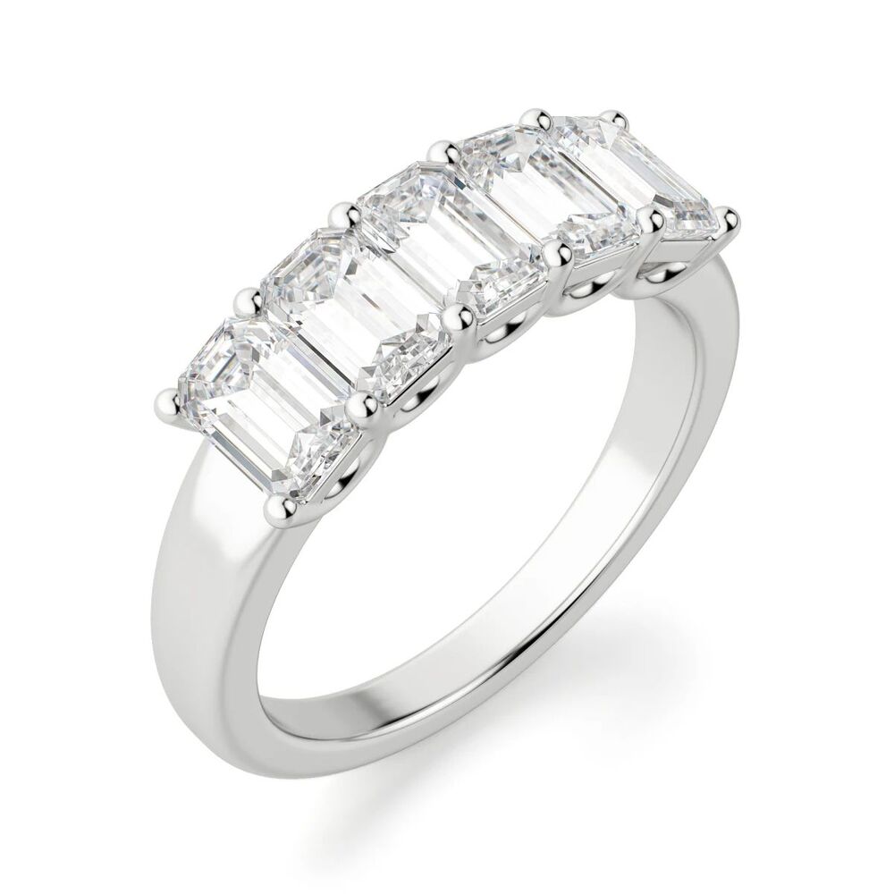 Emerald Cut Moissanite Five Stone Eternity Wedding Band