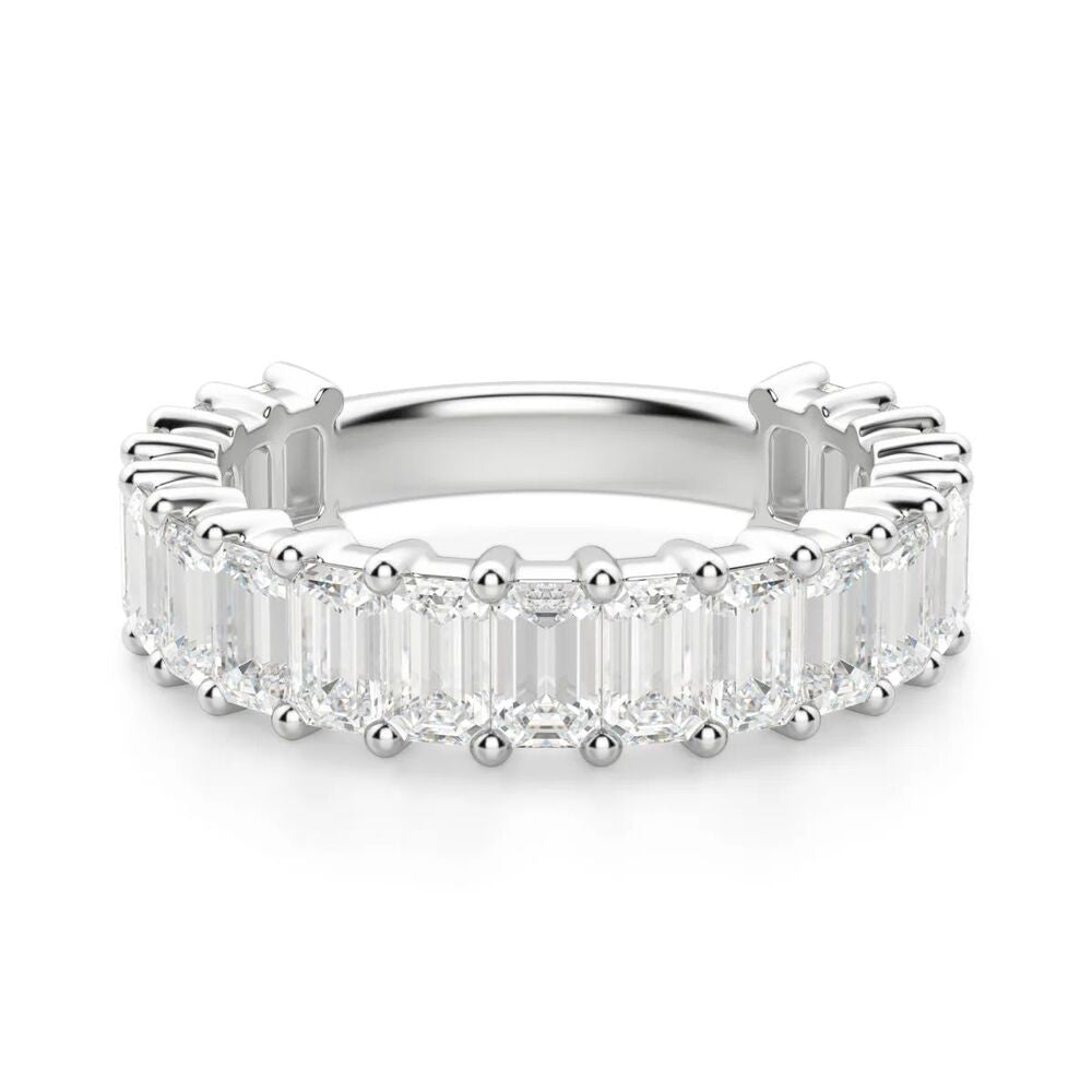 Emerald Cut VVS1 Moissanite Half Eternity Promise Band