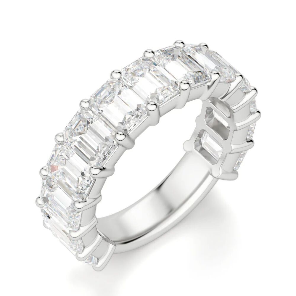 VVS1 Moissanite Emerald Cut Half Eternity Wedding Band