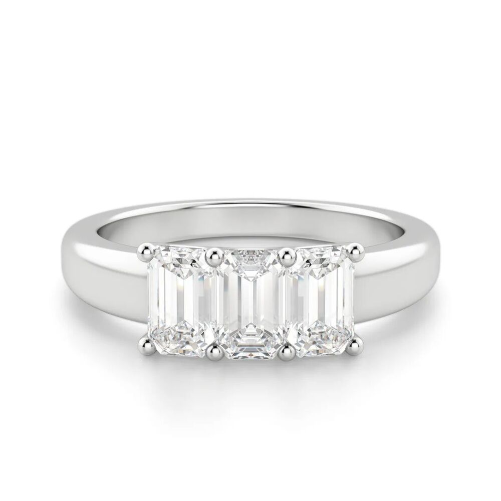 Emerald Cut Moissanite Three Stone Eternity Wedding Band