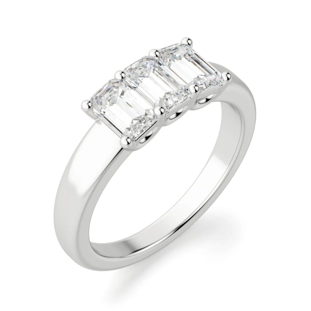 Emerald Cut Moissanite Three Stone Eternity Wedding Band