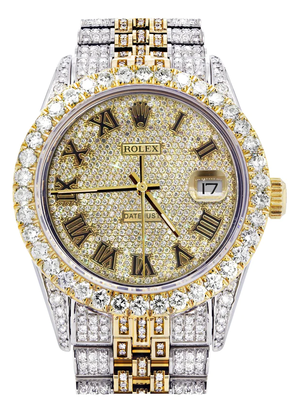 Rolex Datejust Iced Out Fully Diamond Dual Tone Hip Hop Luxury Watch For Men's