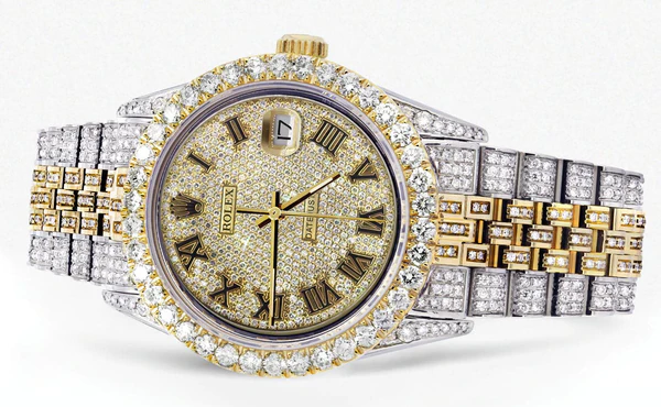 Rolex Datejust Iced Out Fully Diamond Dual Tone Hip Hop Luxury Watch For Men's