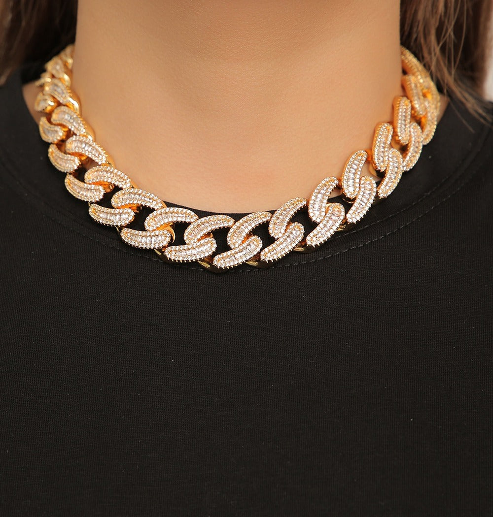 Baguette Cut & Round Cut Lab Grown Diamond Cuban Link Chain