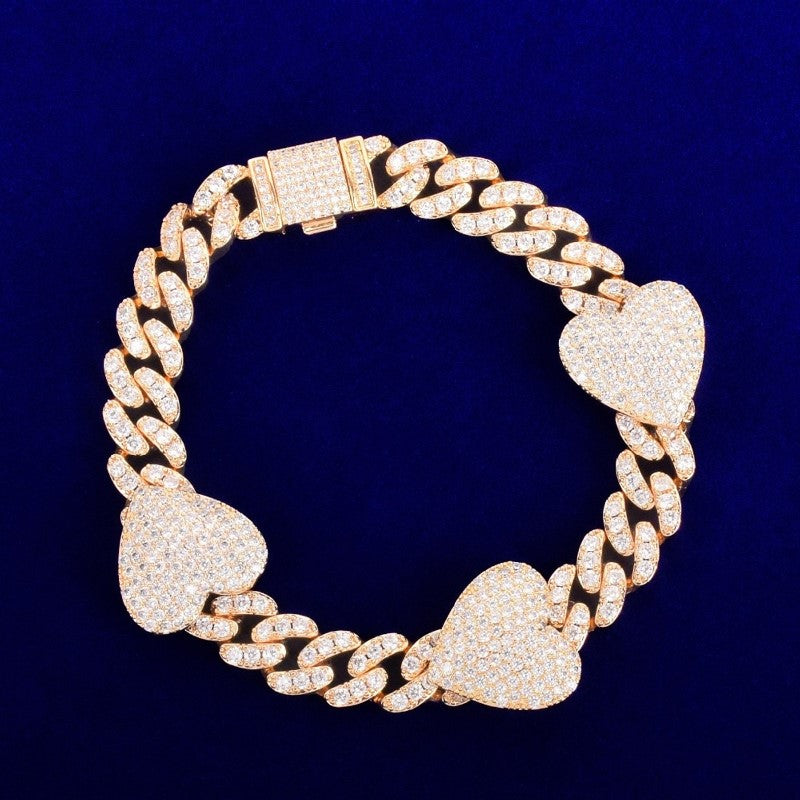 Iced Out Cuban Link Bracelet Hip Hop Jewelry Moissanite Diamond
