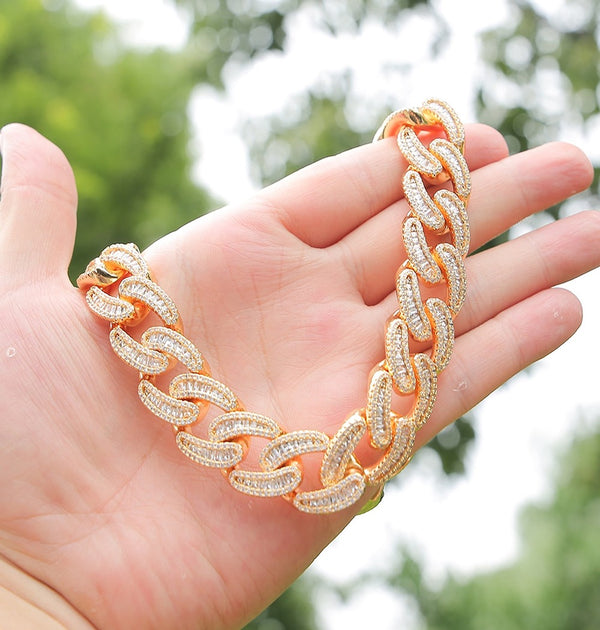 Baguette Cut & Round Cut Lab Grown Diamond Cuban Link Chain