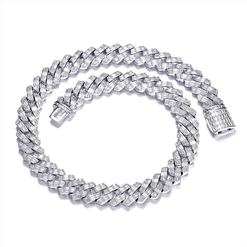 Moissanite Baguette Cut Iced Out Luxury Cuban Chain