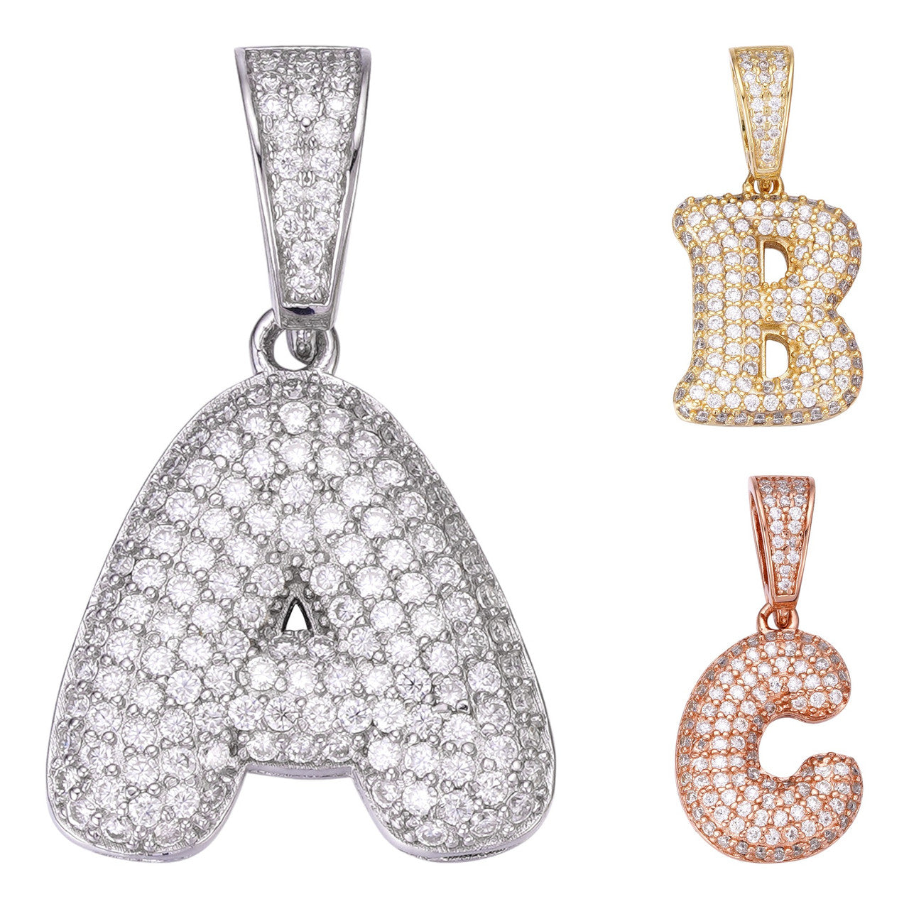 A-Z Bubble Letter Iced Out Moissanite Pendant For Men's