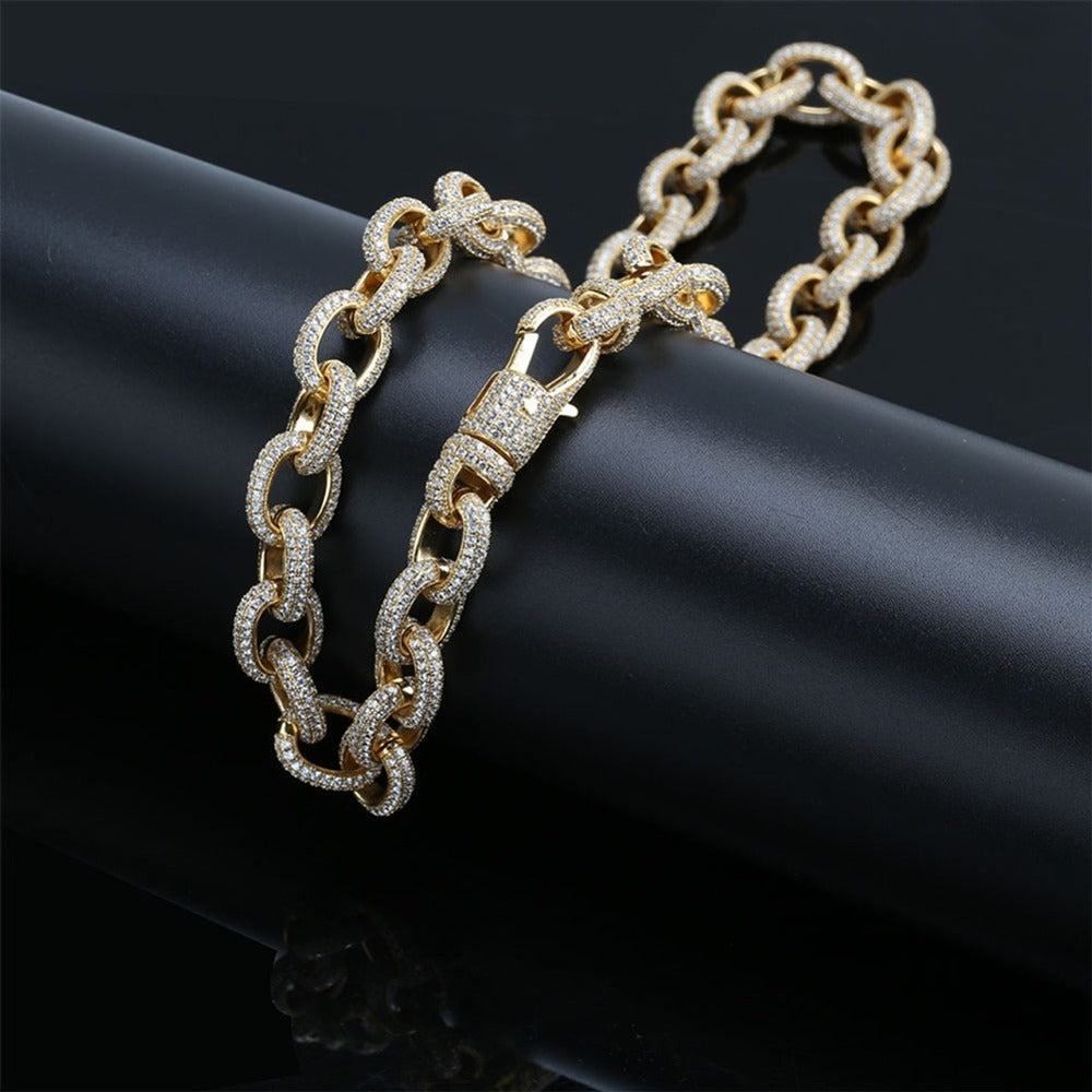 Rolo Link Iced  Out Chain Micro Pave Moissanite Hip Hop Chain