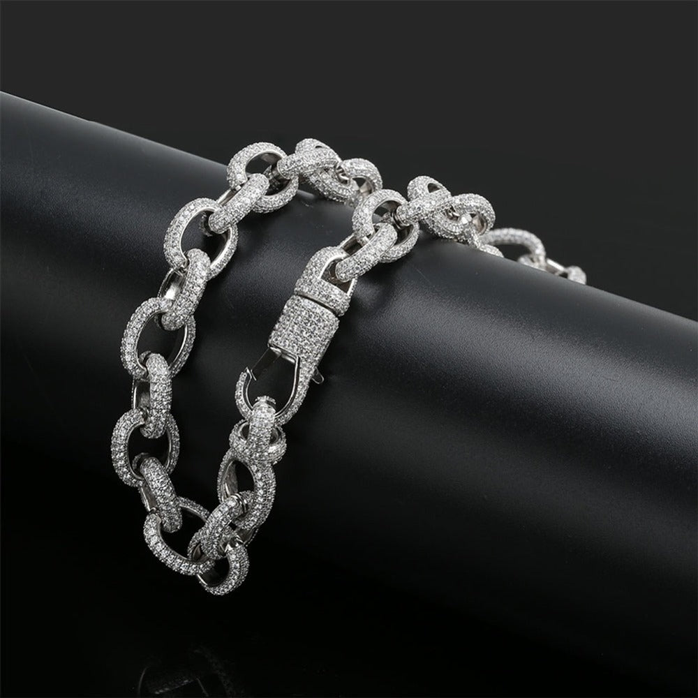 Rolo Link Iced  Out Chain Micro Pave Moissanite Hip Hop Chain