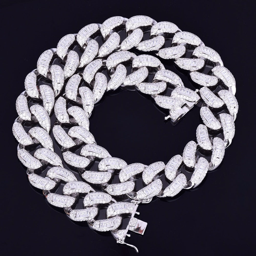 Moissanite Baguette Cut Iced Out Cuban Link Hip Hop Chain