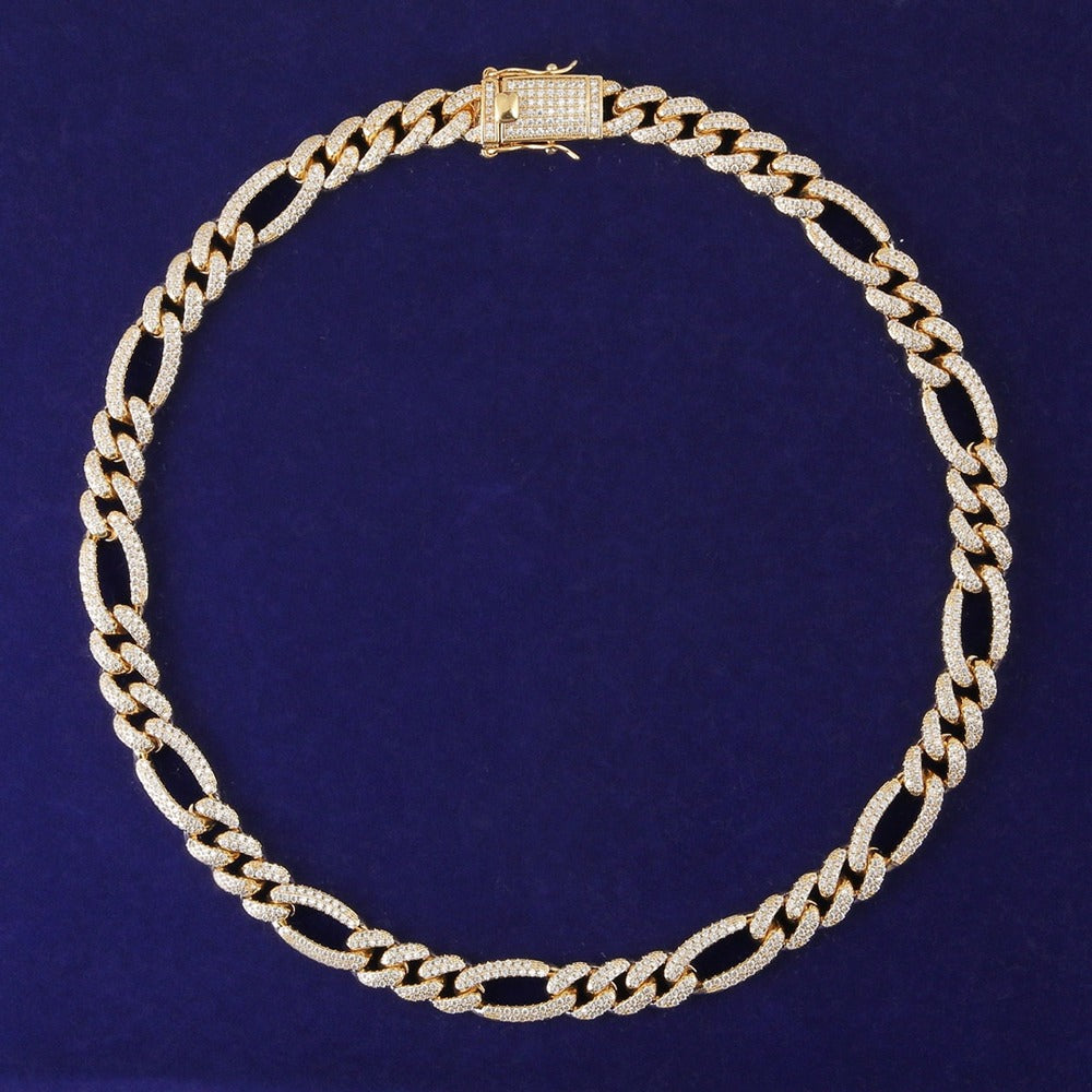 Moissanite Diamond Figaro Cuban Link Chain Necklace