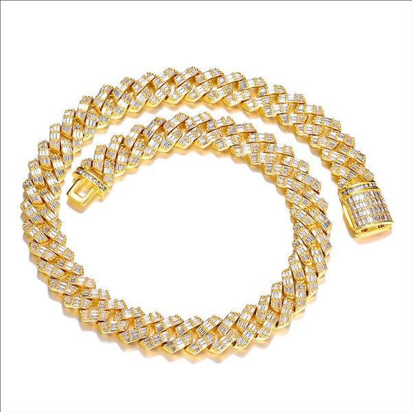 Moissanite Baguette Cut Iced Out Luxury Cuban Chain