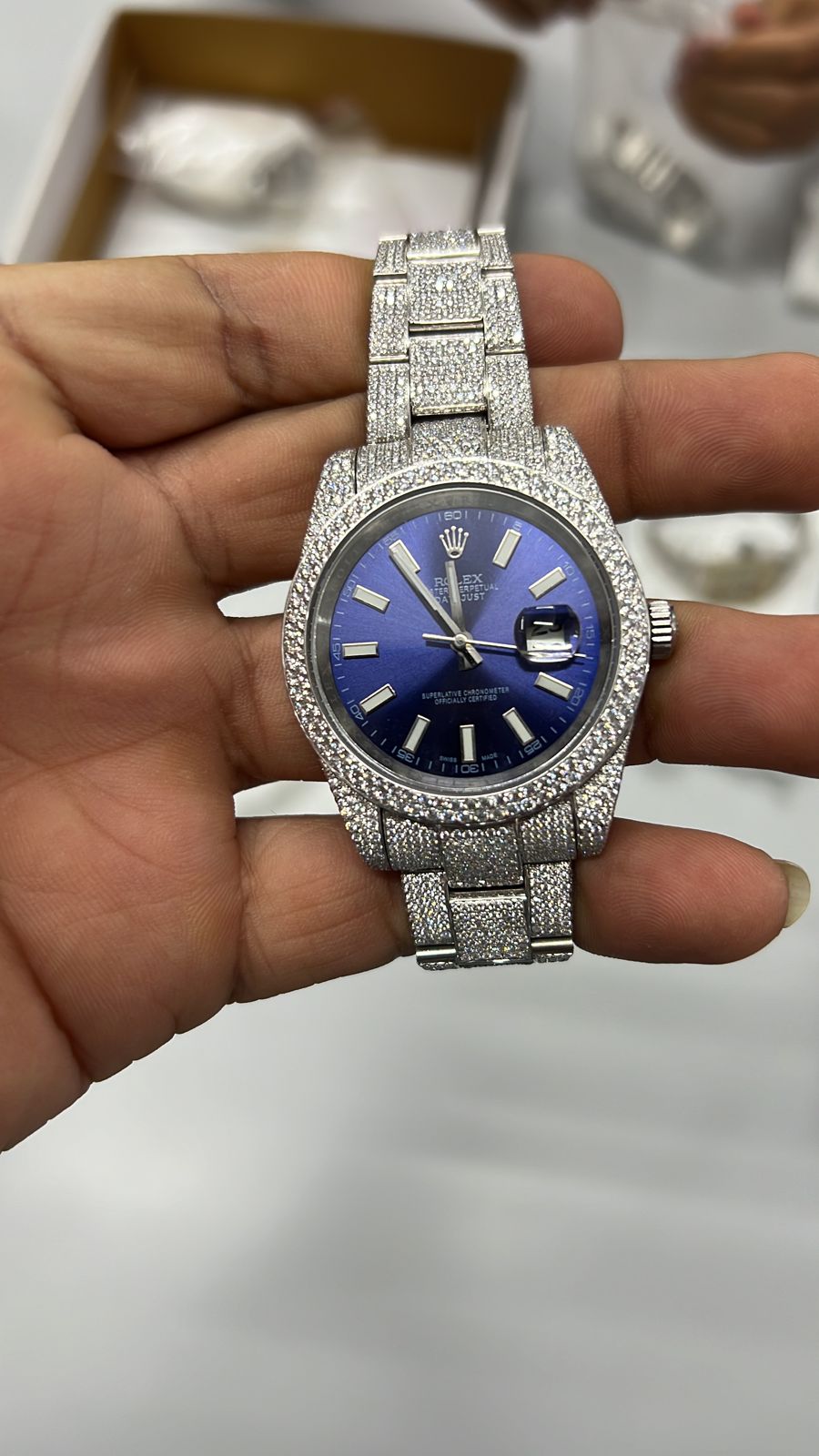 Blue Dial Moissanite Diamond Watches