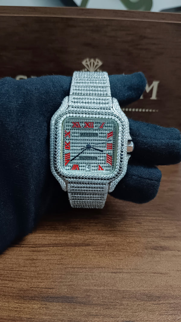 Black & White Moissanite Diamond Cartier Luxury Watch