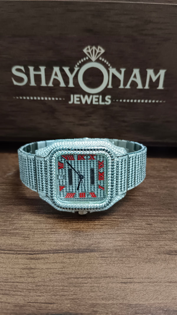 Black & White Moissanite Diamond Cartier Luxury Watch