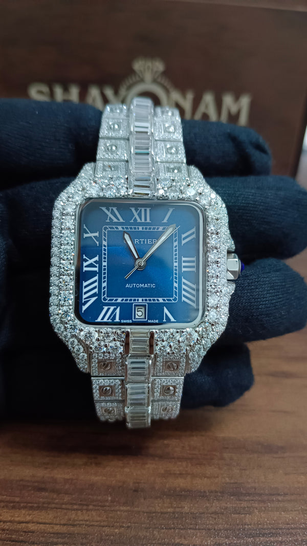 Blue Dial Customized Moissanite Diamond Watch