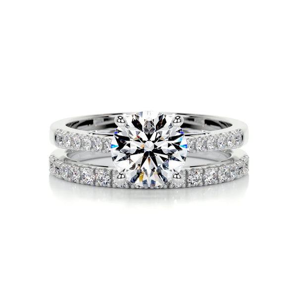 Brilliant Round Cut Pave Set Wedding Ring Set