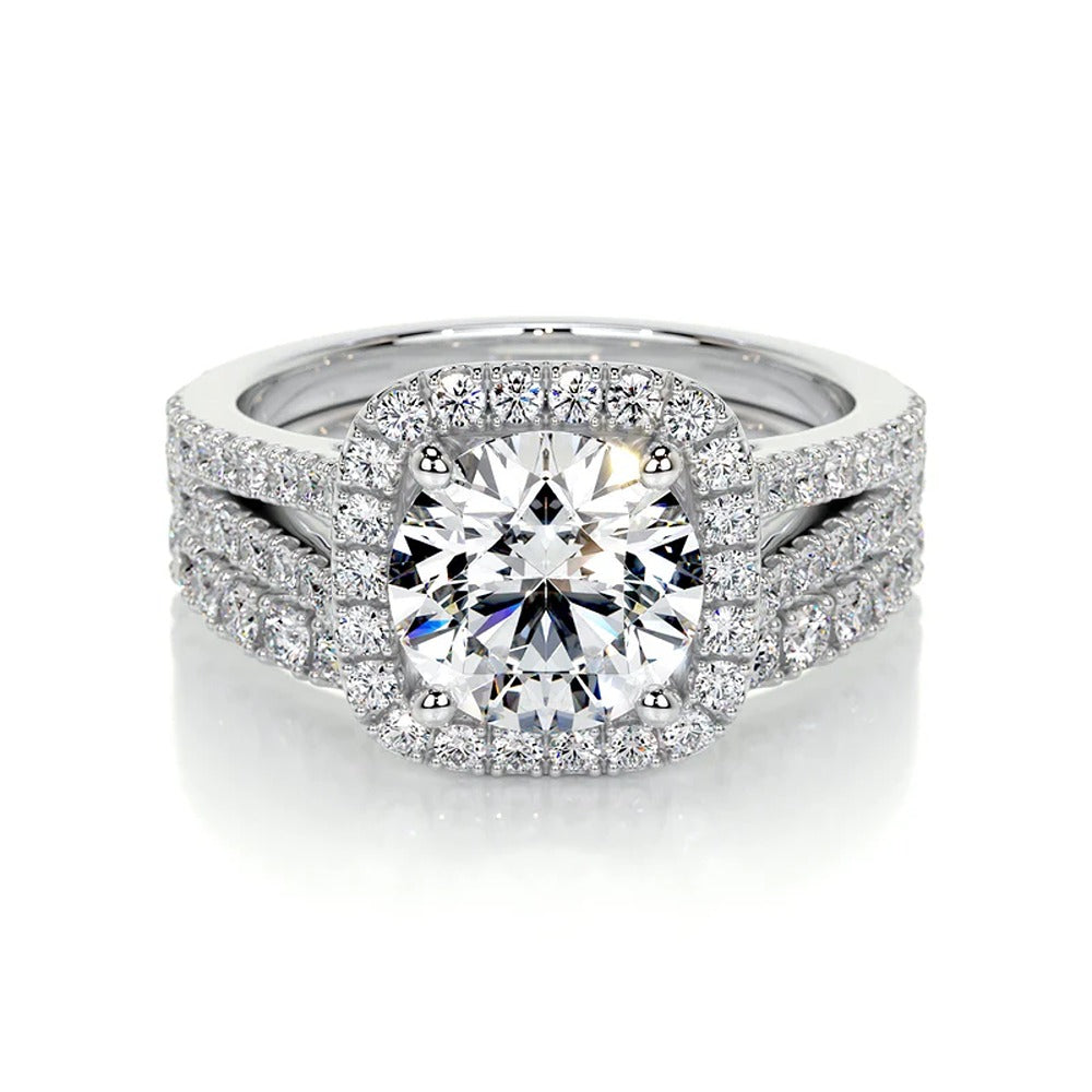 Brilliant Round Cut Split Shank Moissanite Ring Set