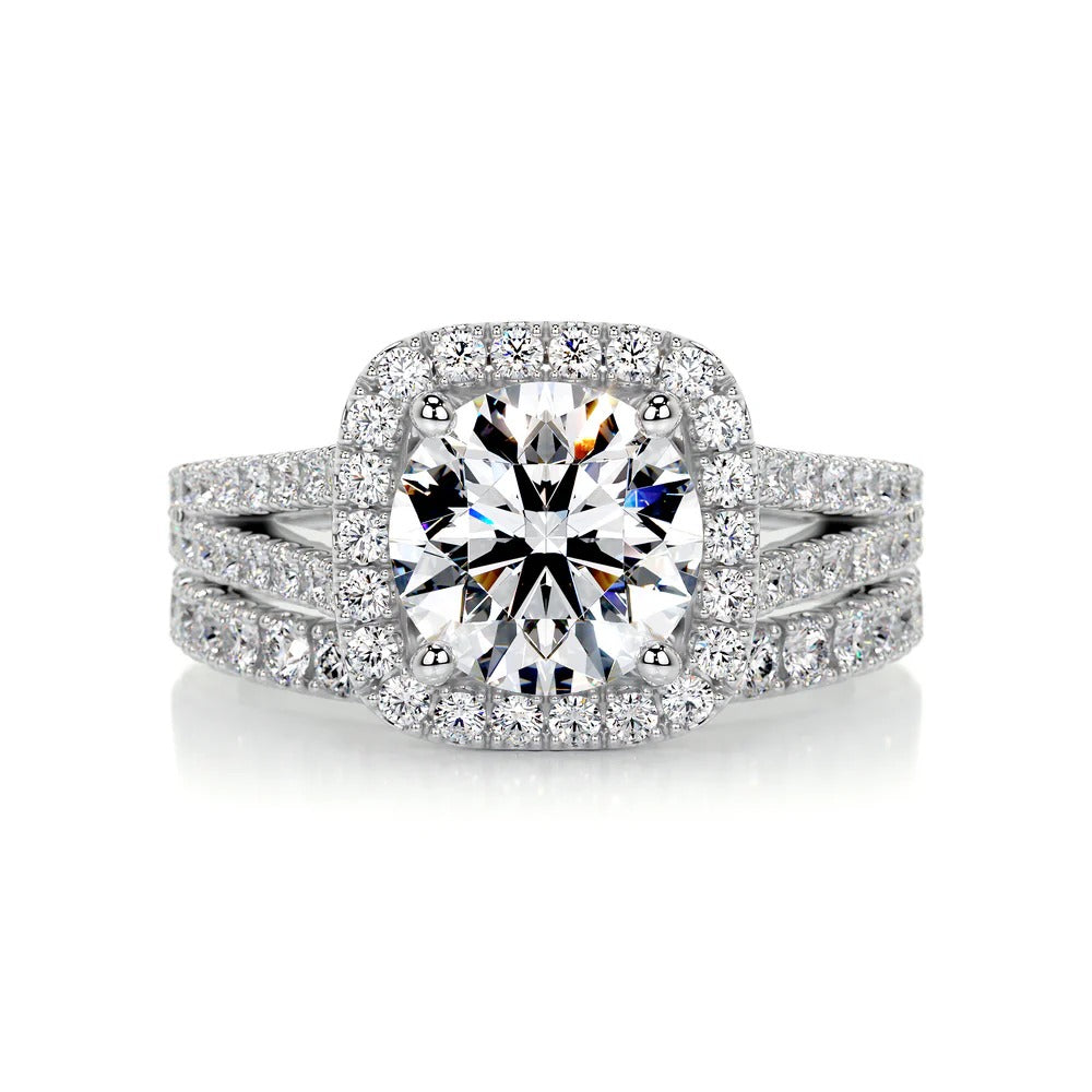 Moissanite Round Cut Halo Bridal Wedding Ring Set