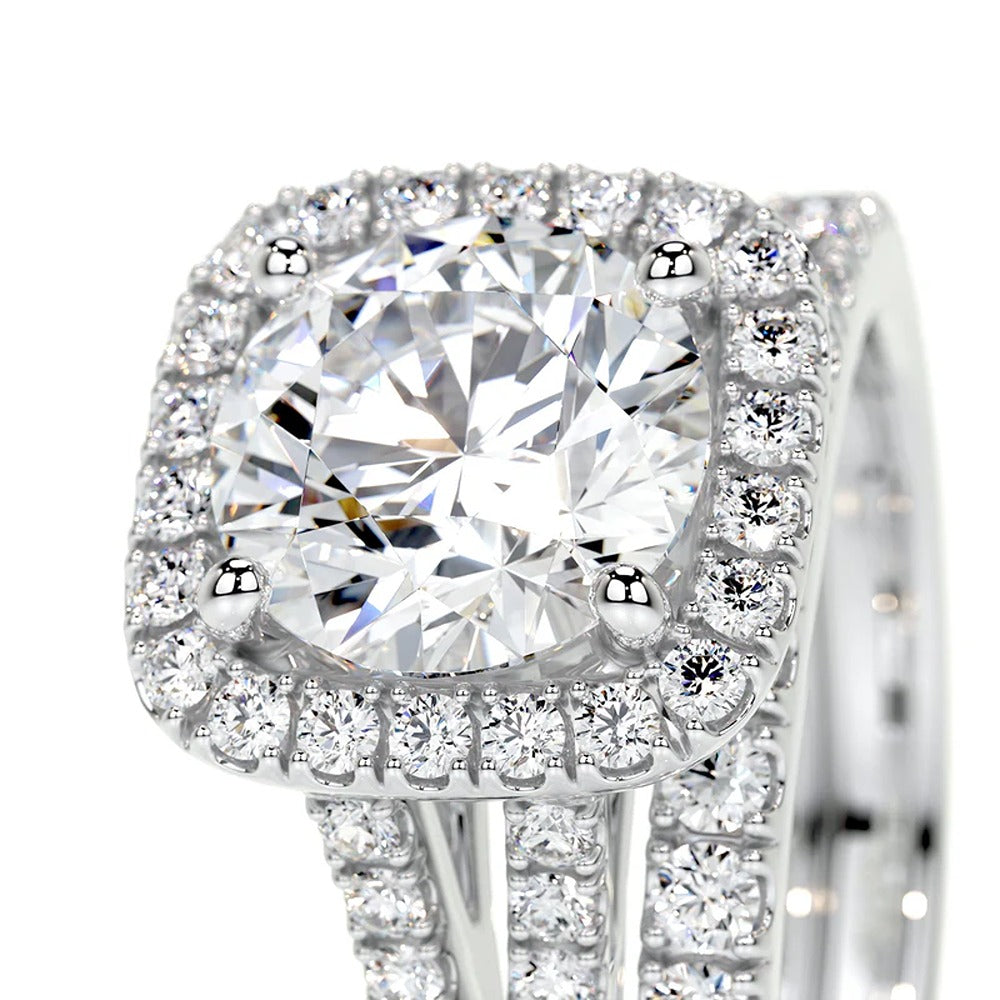 Brilliant Round Cut Split Shank Moissanite Ring Set