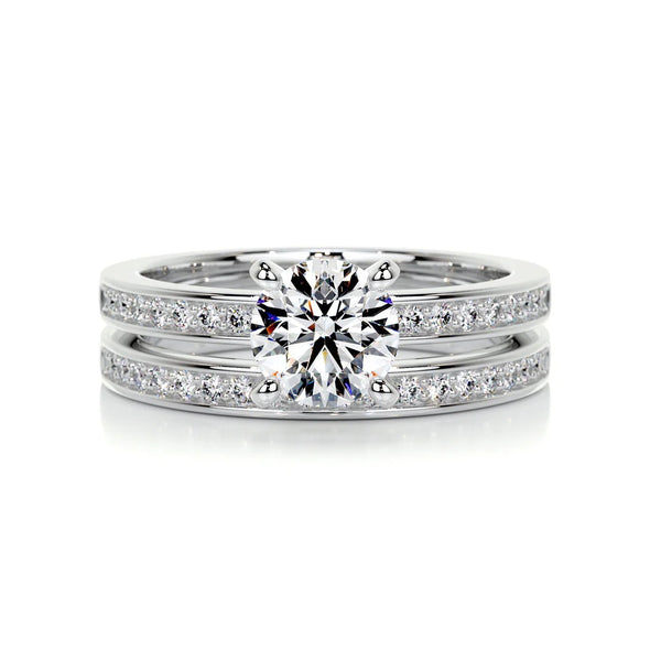 Round Cut Moissanite Diamond Channel Set Wedding Ring Set