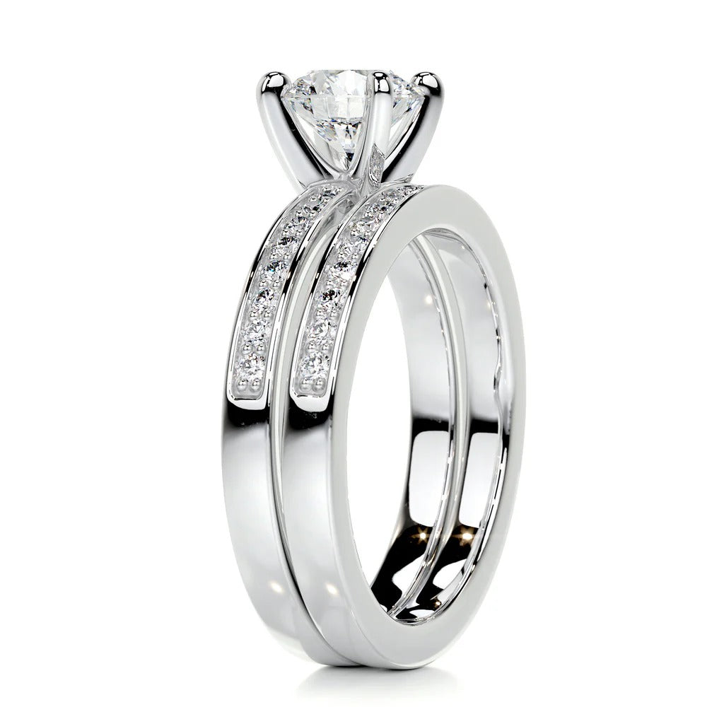 Round Cut Moissanite Diamond Channel Set Wedding Ring Set