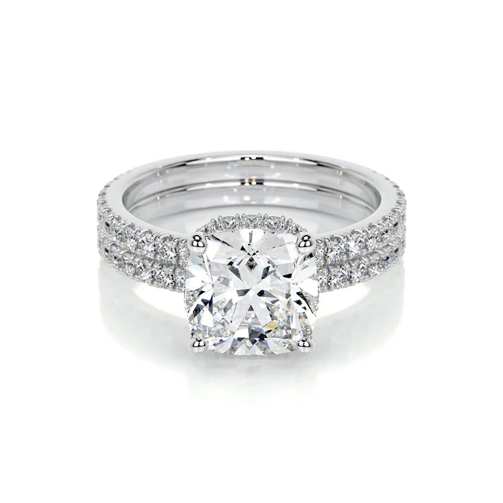 Cushion Cut Moissanite Diamond Wedding Ring Set