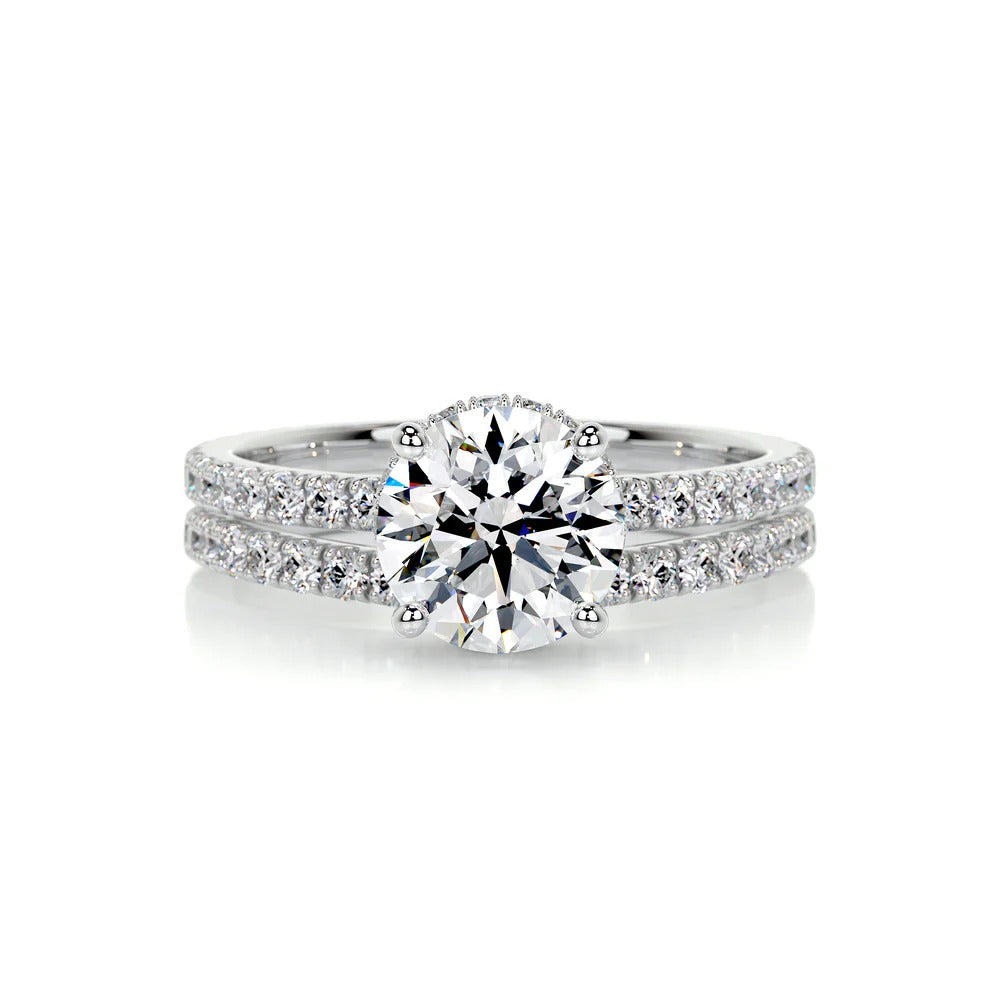 Round Cut Moissanite Diamond Hidden Halo Wedding Ring Set