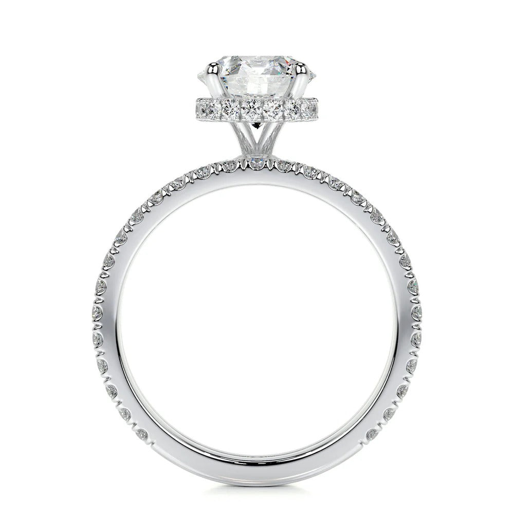 Moissanite Round Cut Hidden Halo Ring Set