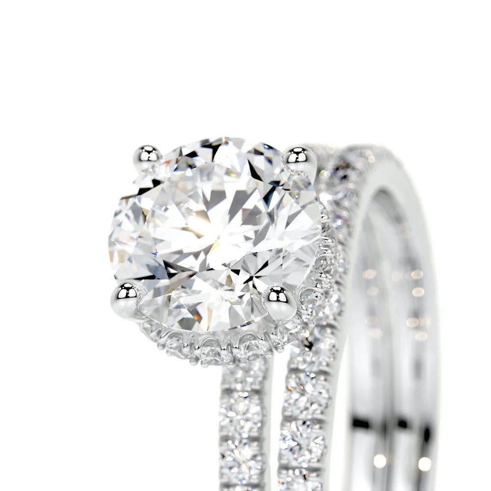 Moissanite Round Cut Hidden Halo Ring Set