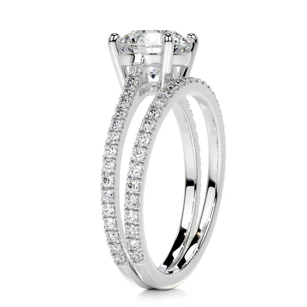 Brilliant Round Cut Pave Set Moissanite Wedding Ring Set