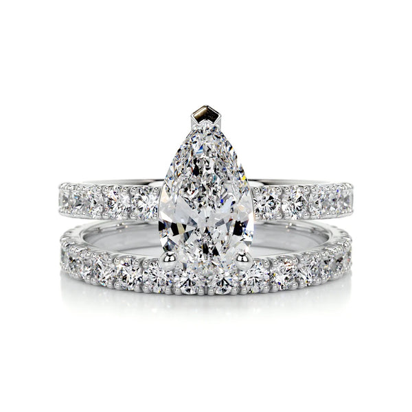 Pear Cut Moissanite Bridal Ring Set for Wedding