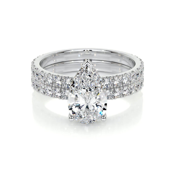 Pear Cut Moissanite Wedding Bridal Ring Set