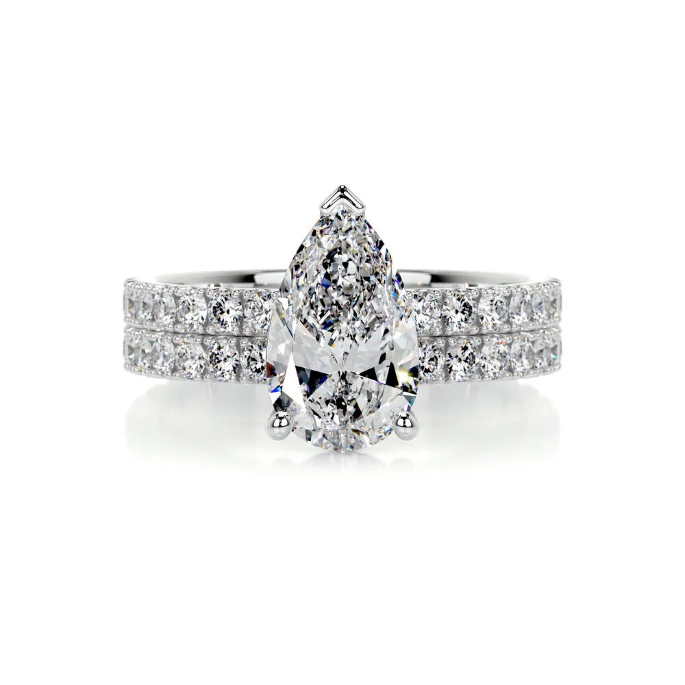 Moissanite Diamond Pear Cut Wedding Bridal Ring Set