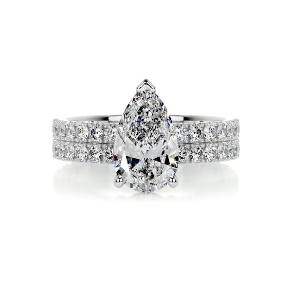 Moissanite Diamond Pear Cut Wedding Bridal Ring Set
