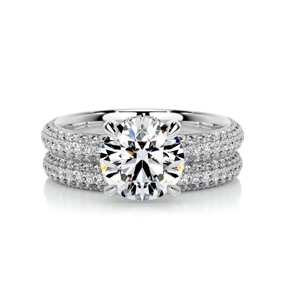 Brilliant Round Cut Hidden Halo Thick Wedding Ring Set