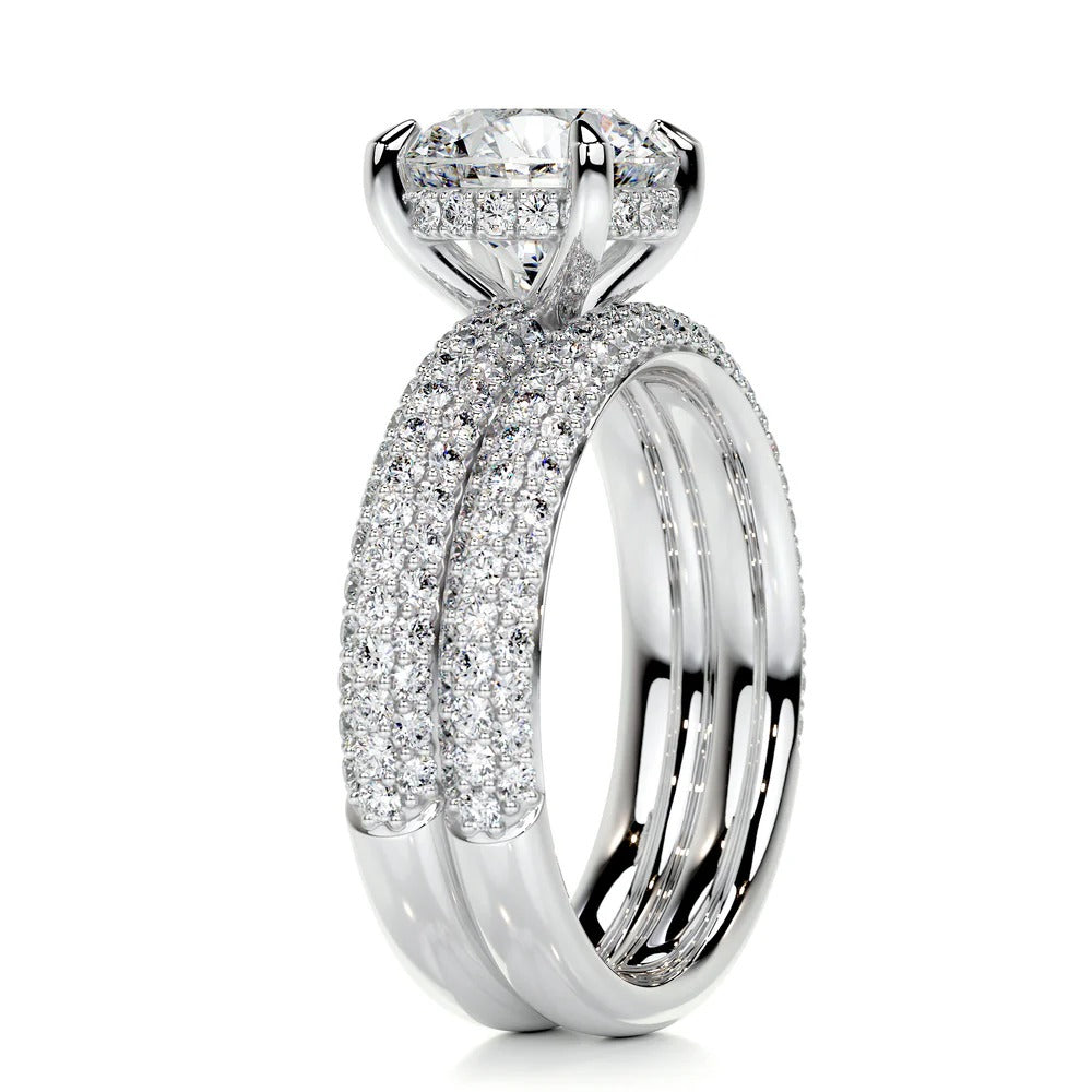 Brilliant Round Cut Hidden Halo Thick Wedding Ring Set