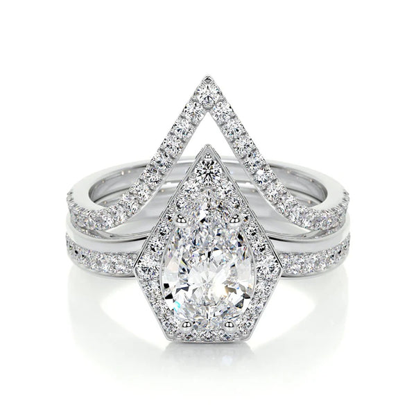 Pear Cut Halo Bridal Ring Set for Her