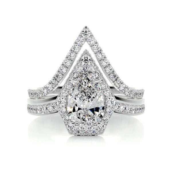Pear Cut Moissanite Diamond Halo Wedding Ring Set