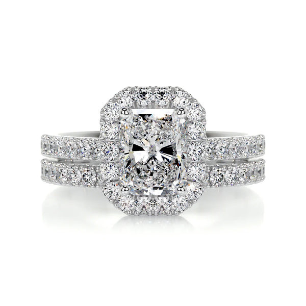 Moissanite Radiant Cut Halo Wedding Ring Set
